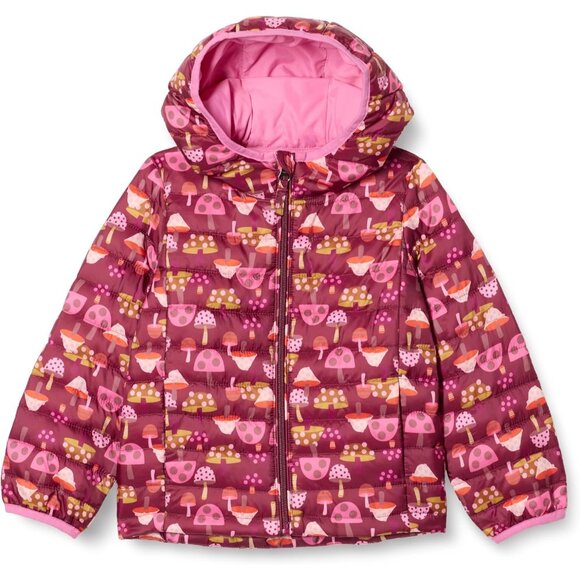 Girls Burgundy Lightweight Water Resistant Hooded Puffer Jacket Winter Coat - Picture 1 of 7